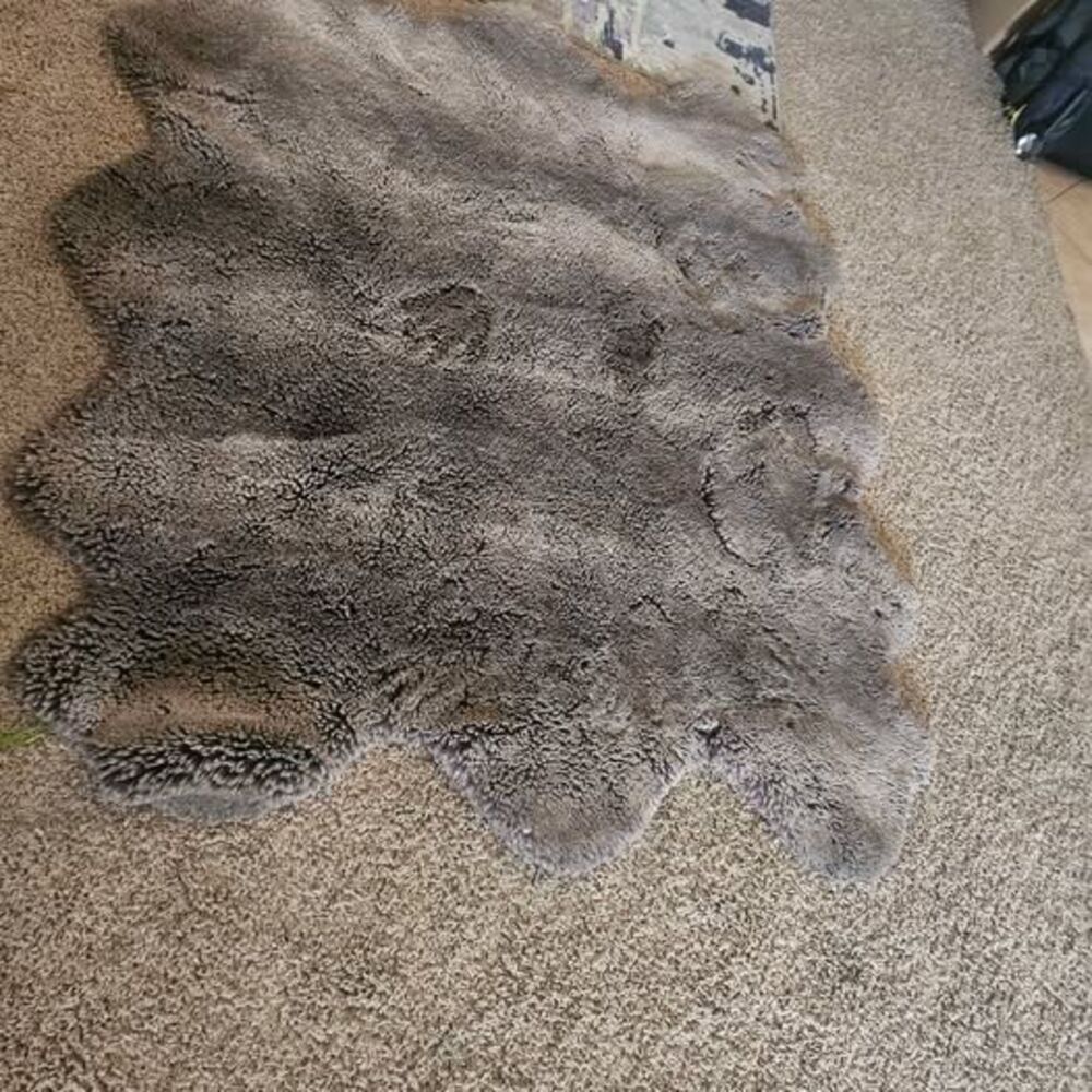 Large Grey Faux Fur Sheepskin Rug